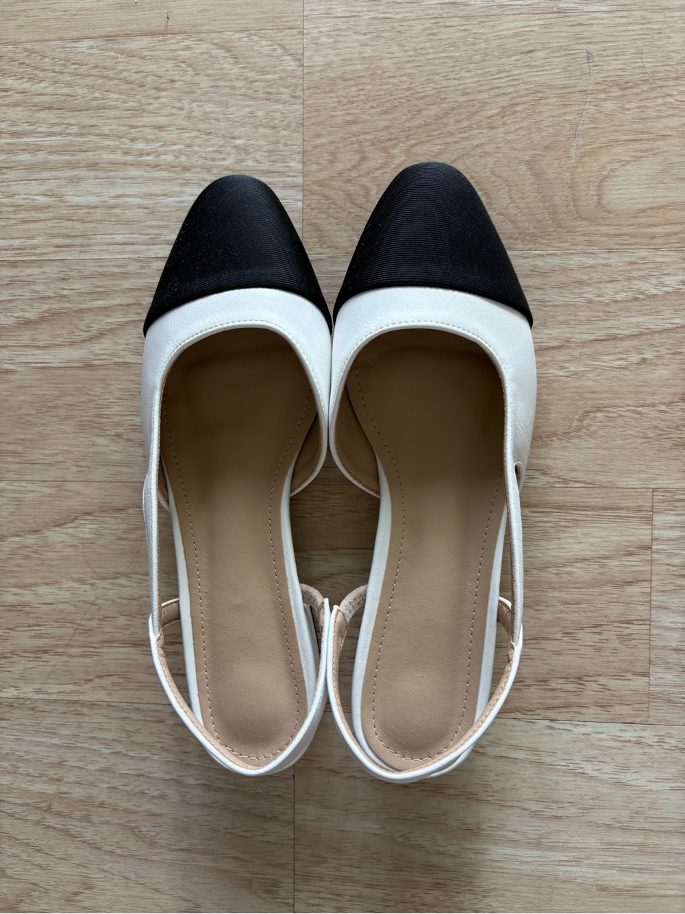 SHEIN White Slingback Flats with Black Cap Toe